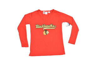 NEW Concepts Sport Chicago Blackhawks Ladies Sz L V-Neck Long Sleeve Red Tee